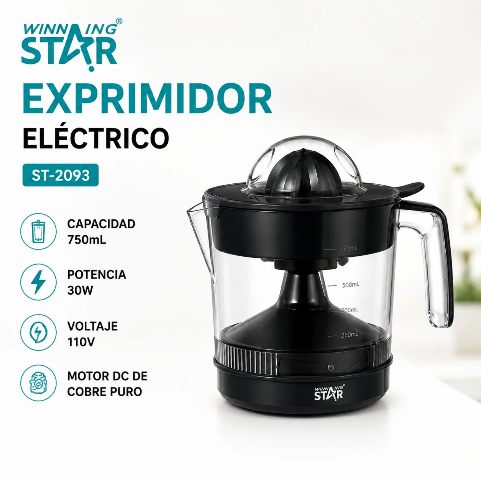 Exprimidor Eléctrico Winning Star 750ml Con Extracción Automática ST-2093
