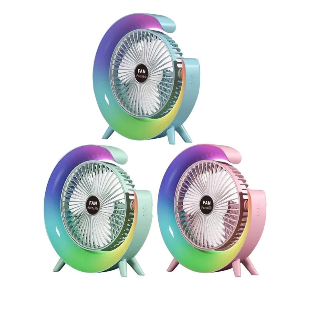 Mini Ventilador De Mesa Recargable Con Luz Led F10