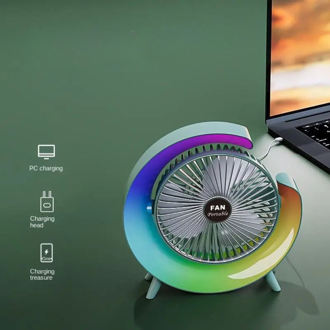 Mini Ventilador De Mesa Recargable Con Luz Led F10