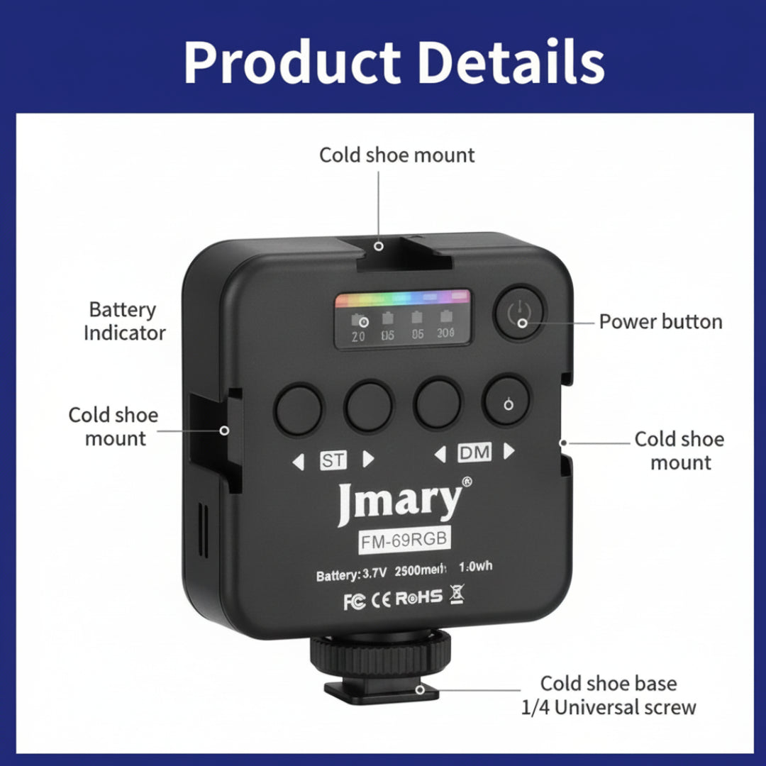 Luz Led Jmary Recargable Portatil Con Control De Intesidad FM-69RGB