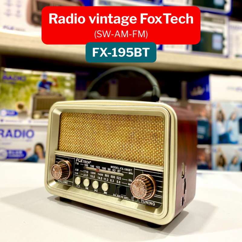 Cargue la imagen en el visor de la galería, Radio Vintage Recargable AM/FM Fox Tech FX-195BT
