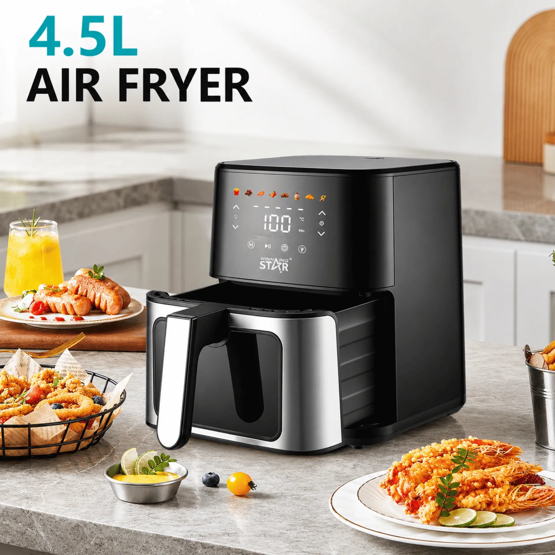 Freidora De Aire Winning Star 4.5L Con Panel Táctil Digital, Ventana De Visualización y 1400W ST-2043