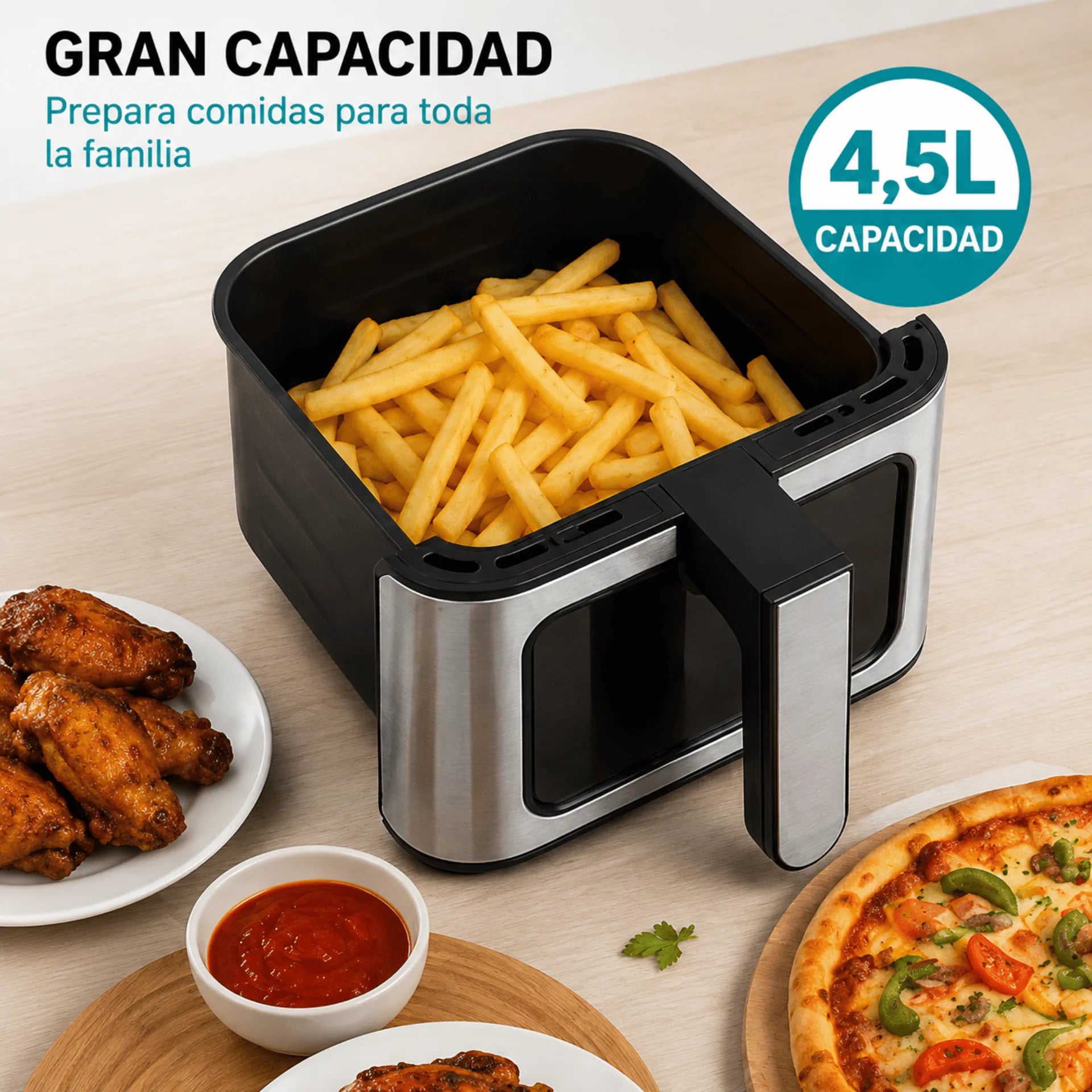 Freidora De Aire Winning Star 4.5L Con Panel Táctil Digital, Ventana De Visualización y 1400W ST-2043