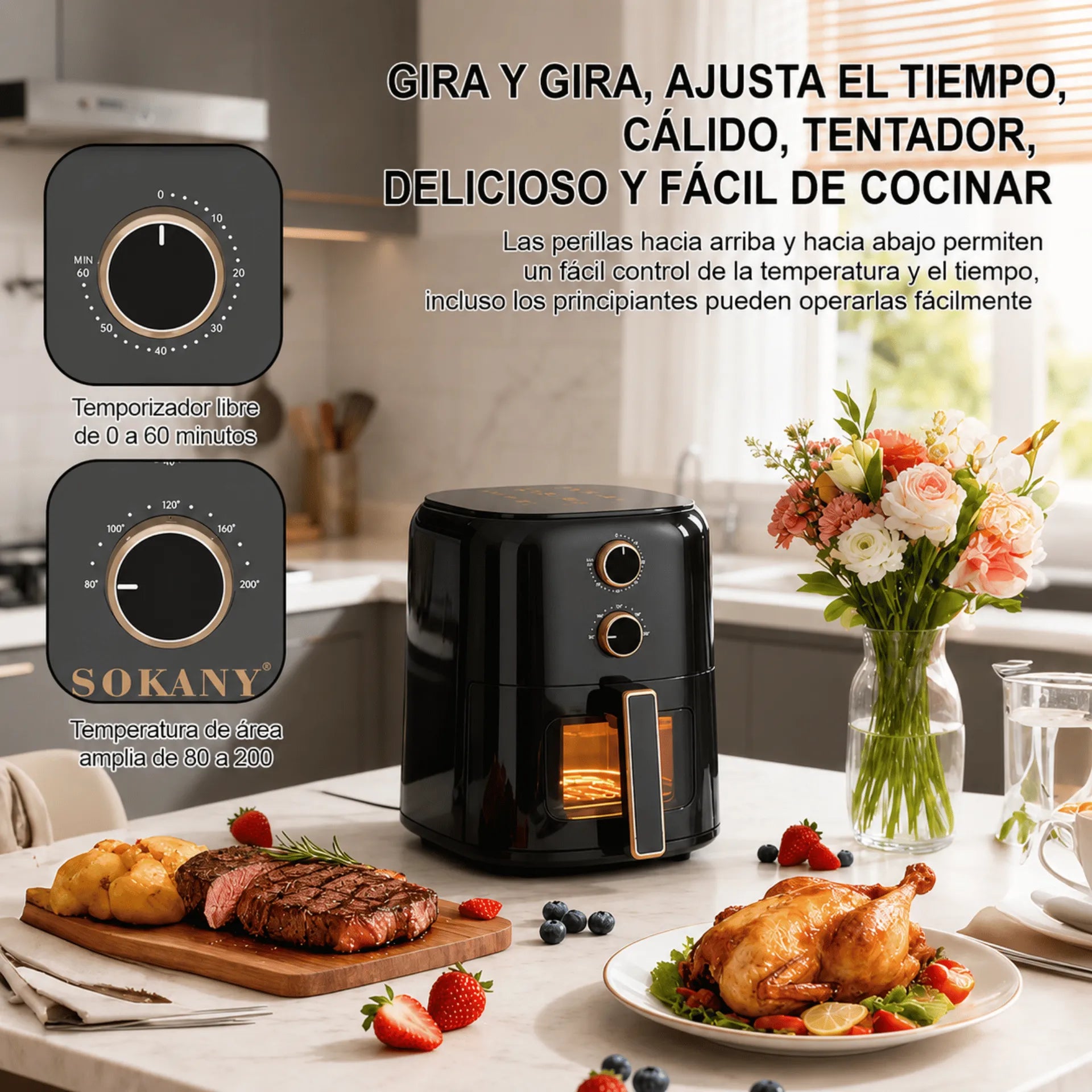 Freidora De Aire Eléctrica 5 Litros 1350W Sokany SK-10120