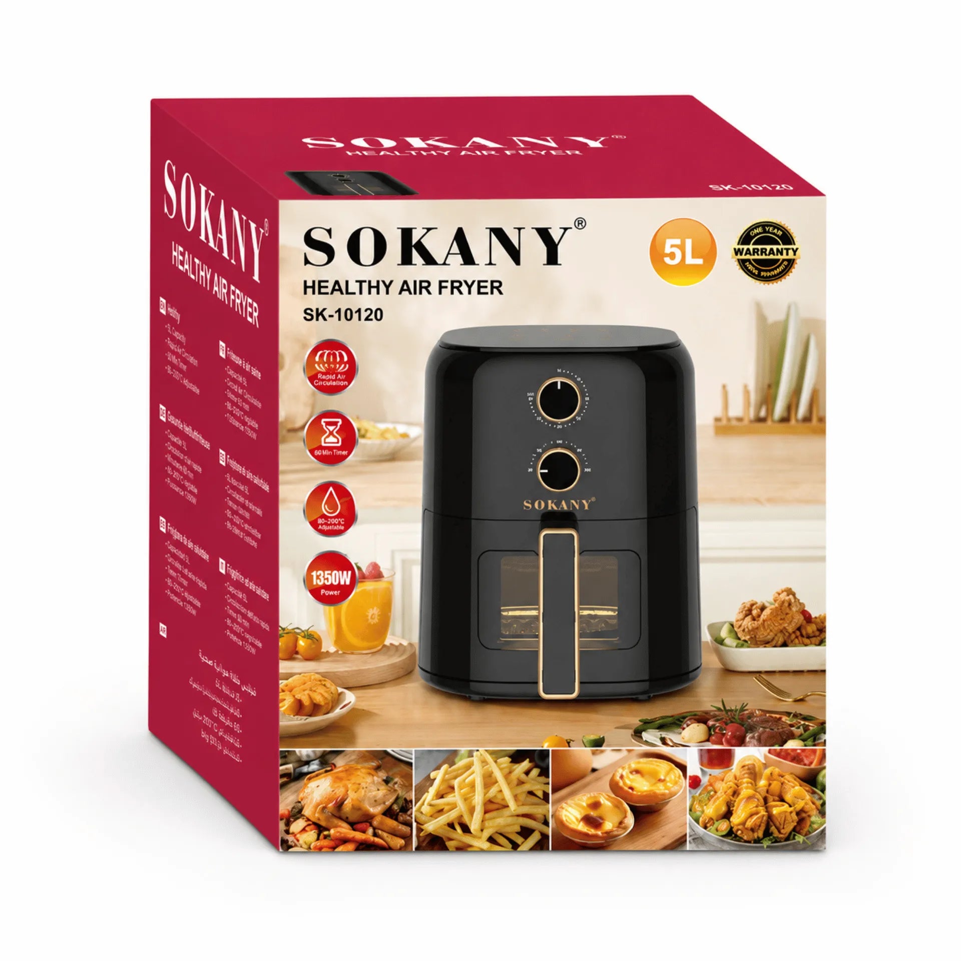 Freidora De Aire Eléctrica 5 Litros 1350W Sokany SK-10120