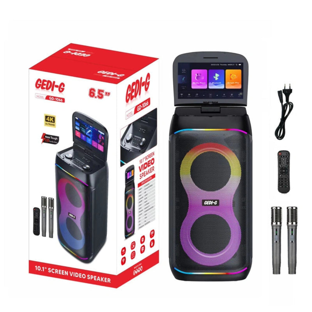 Parlante Cabina Bluetooth Con Pantalla Táctil Luz RGB Con Control Y Micrófonos GD-1066