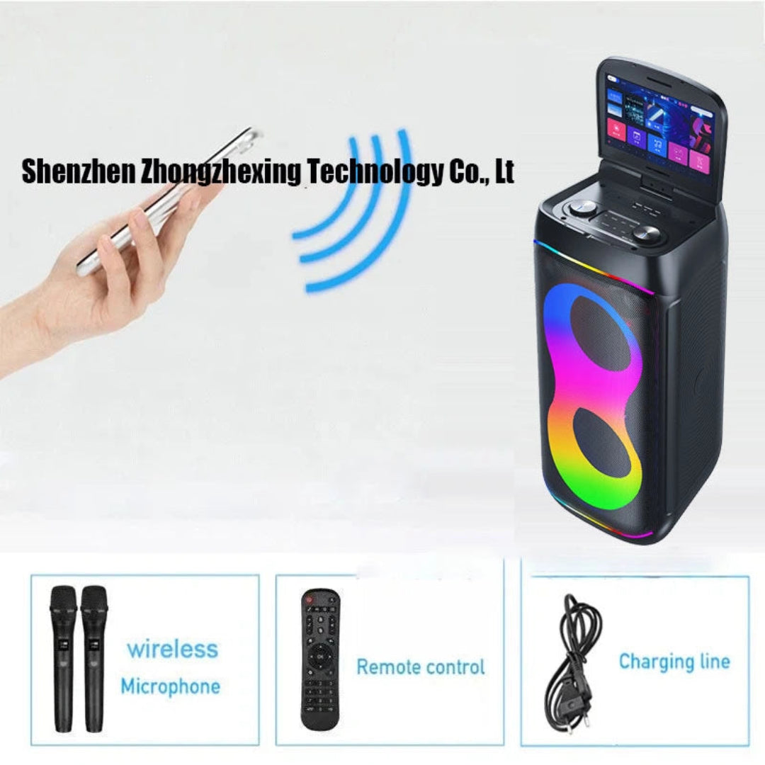 Parlante Cabina Bluetooth Con Pantalla Táctil Luz RGB Con Control Y Micrófonos GD-1066