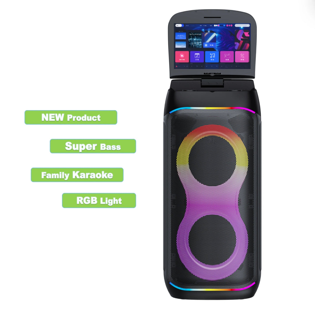 Parlante Cabina Bluetooth Con Pantalla Táctil Luz RGB Con Control Y Micrófonos GD-1066