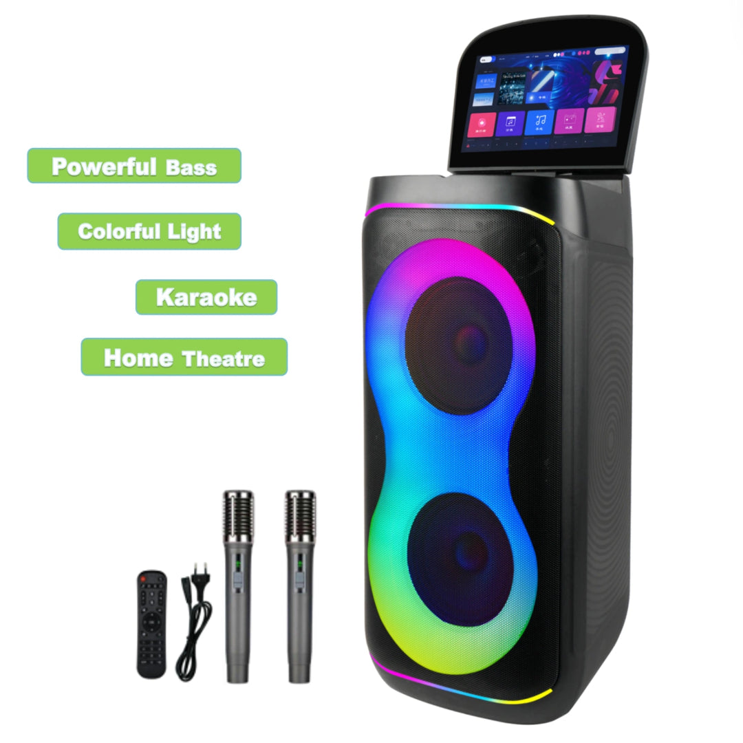 Parlante Cabina Bluetooth Con Pantalla Táctil Luz RGB Con Control Y Micrófonos GD-1066