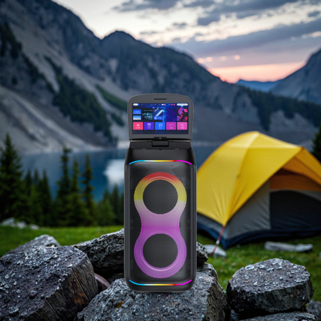 Parlante Cabina Bluetooth Con Pantalla Táctil Luz RGB Con Control Y Micrófonos GD-1066