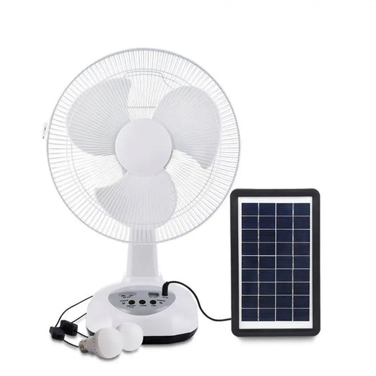 Ventilador Recargable Panel Solar Dos Bombillos GD-8019 ¡Envio Gratis!