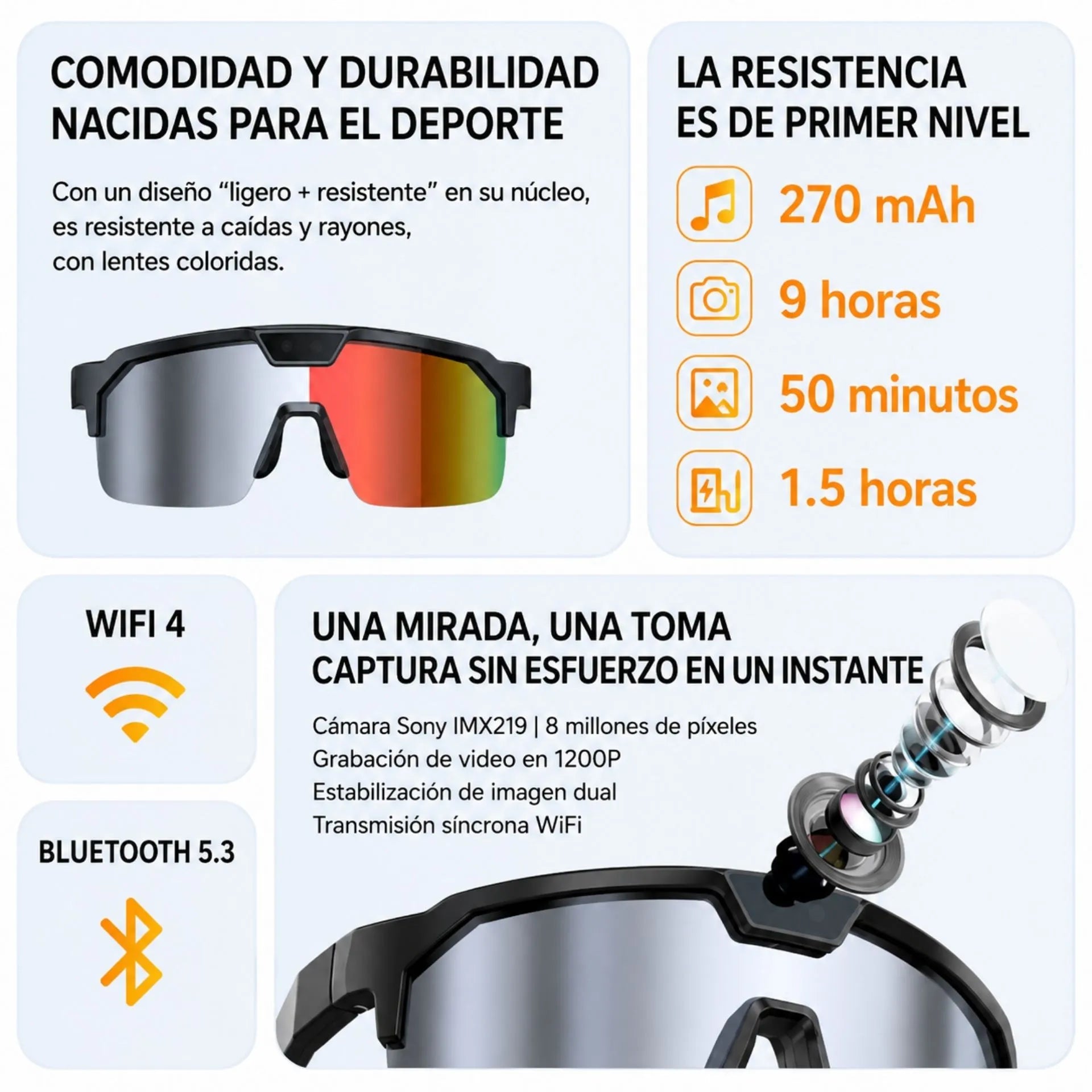 Gafas Inteligentes Con Cámara 35MP Video Full HD y Funciones IA Q01