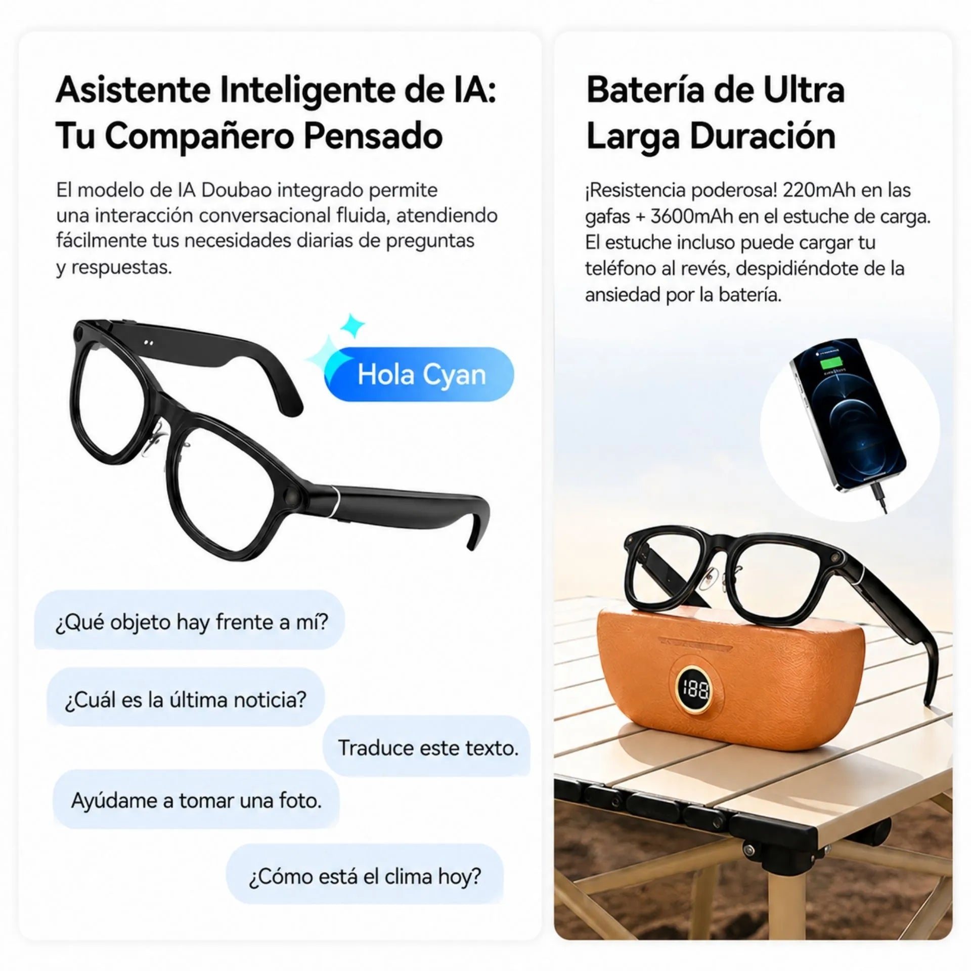 Gafas Inteligentes con Cámara, Audio, Traductor y Estuche Power Bank X01 ULTRA