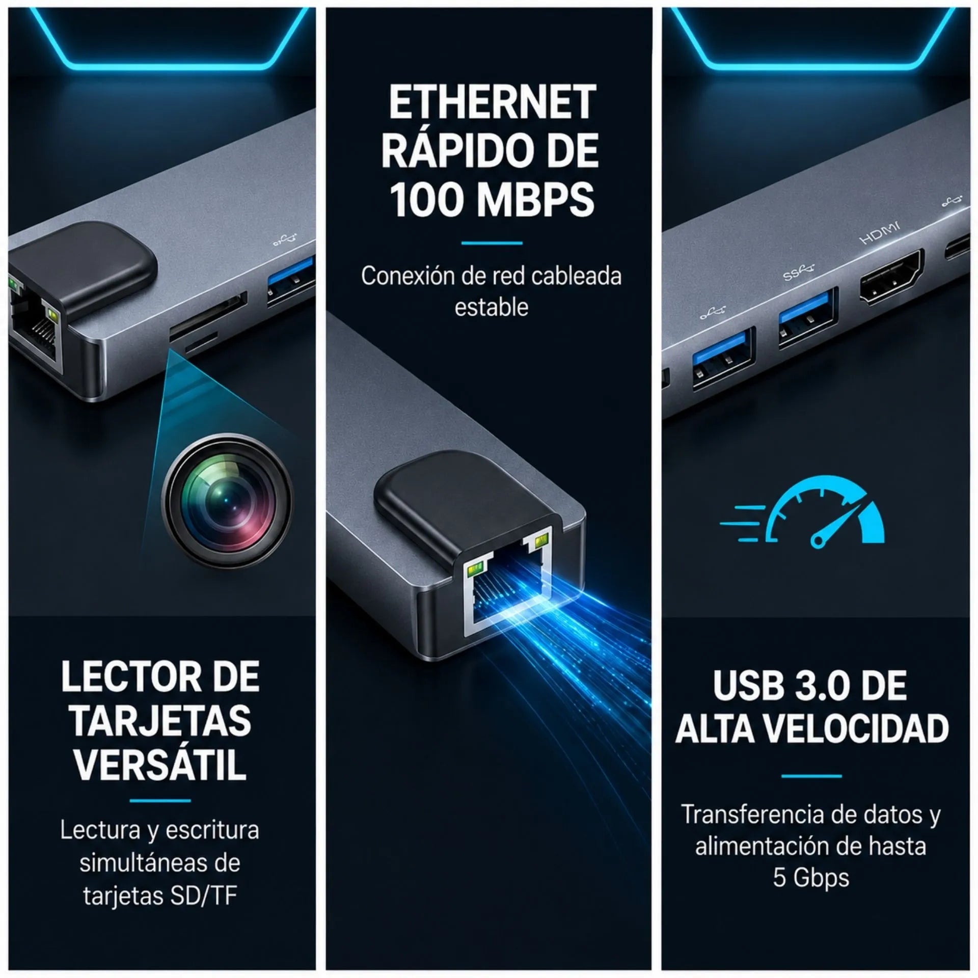 Multipuerto HUB USB Tipo C OTG 8 En 1 LJ-47TP/HDTV8IN