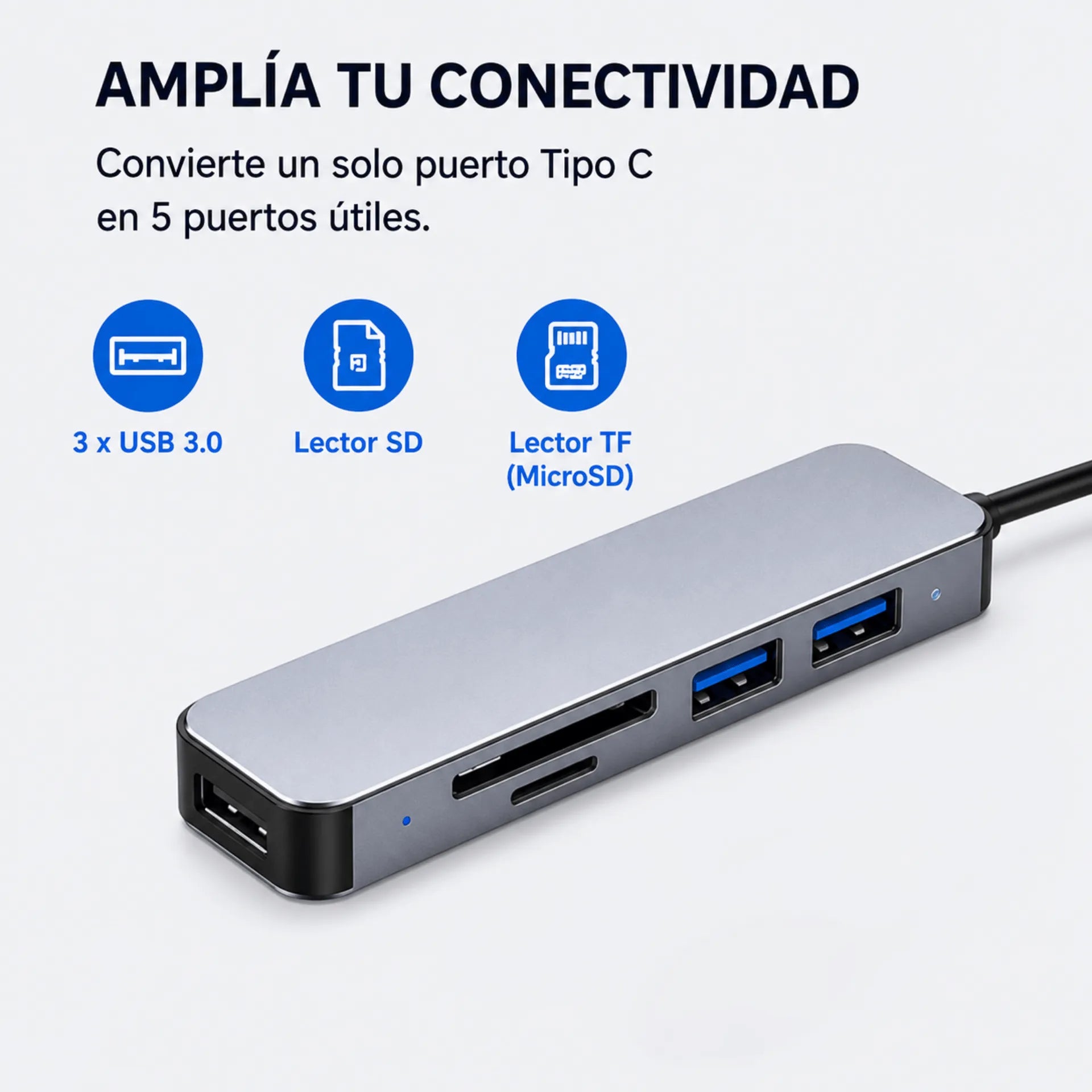Hub Multipuerto 5 En 1 USB 3.0 Con Lector SD/TF Y USB Tipo C LJ-91