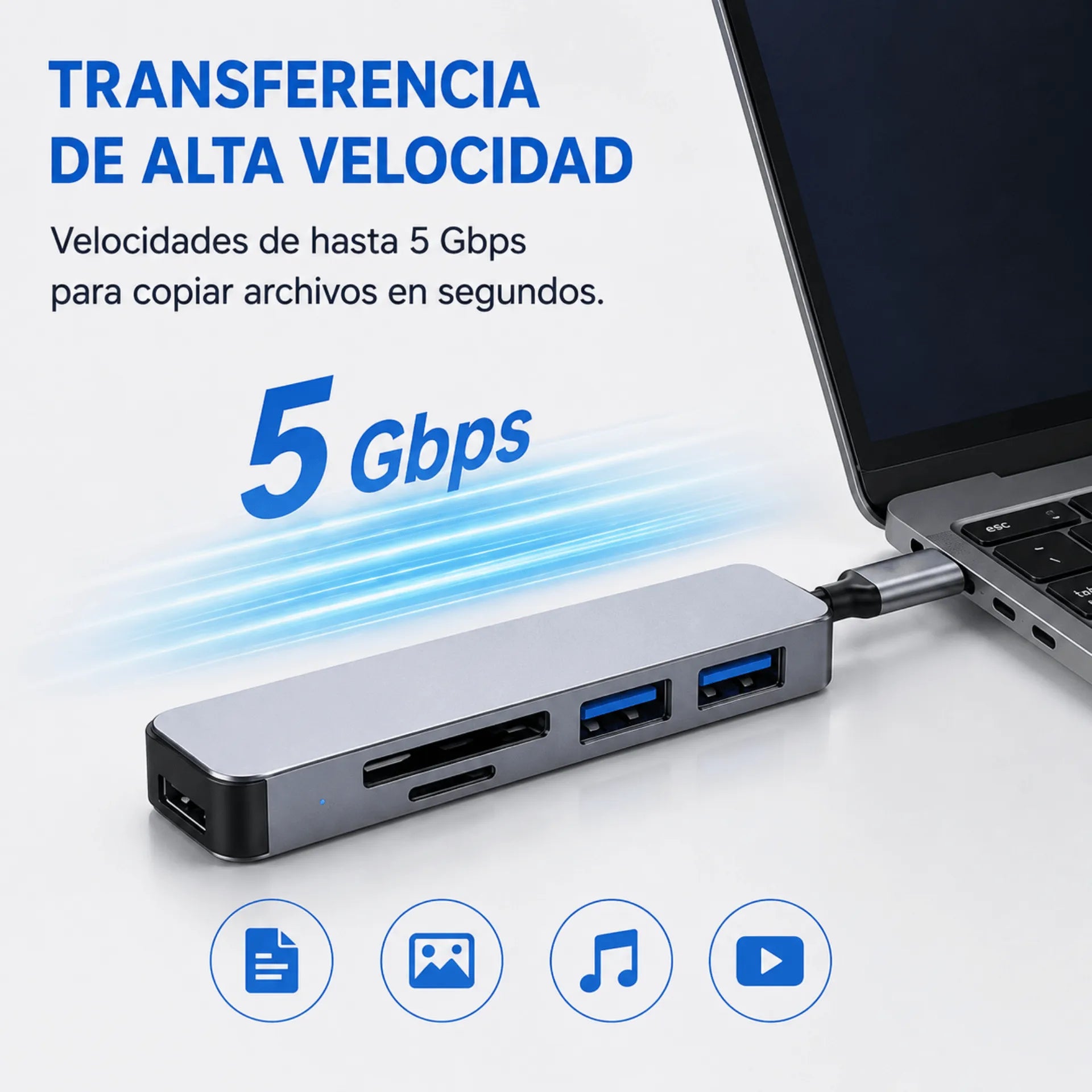Hub Multipuerto 5 En 1 USB 3.0 Con Lector SD/TF Y USB Tipo C LJ-91