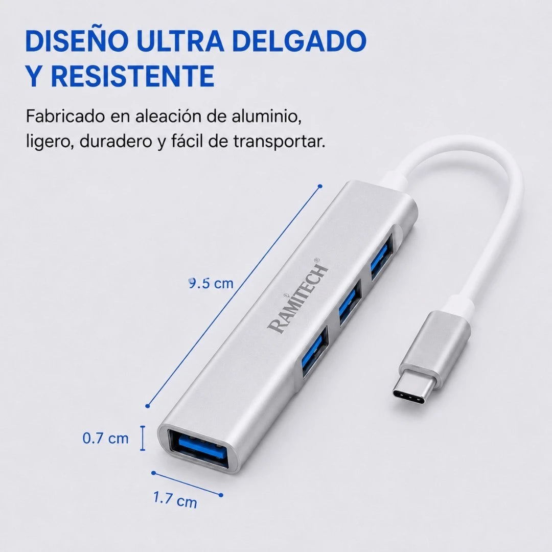Hub Adaptador USB Tipo C A 4 Puertos USB 3.0 Ramitech RAM-AD6TP
