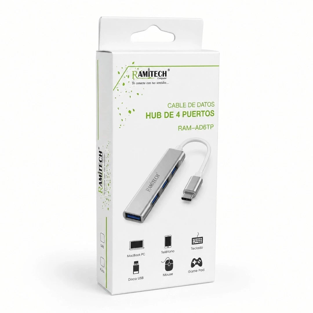 Hub Adaptador USB Tipo C A 4 Puertos USB 3.0 Ramitech RAM-AD6TP