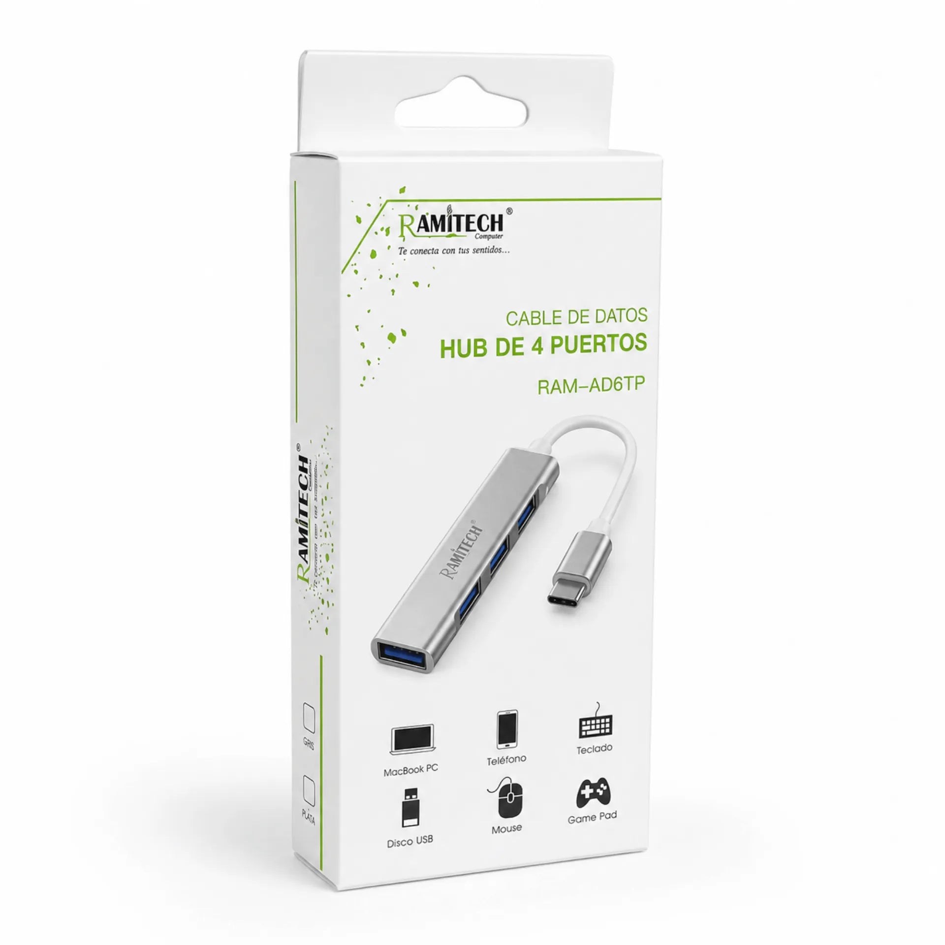 Hub Adaptador USB Tipo C A 4 Puertos USB 3.0 Ramitech RAM-AD6TP