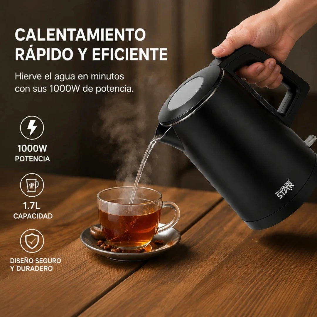 Hervidor Eléctrico Winning Star 1.7L Con Interior De Acero Inoxidable Y Base 360° ST-2061
