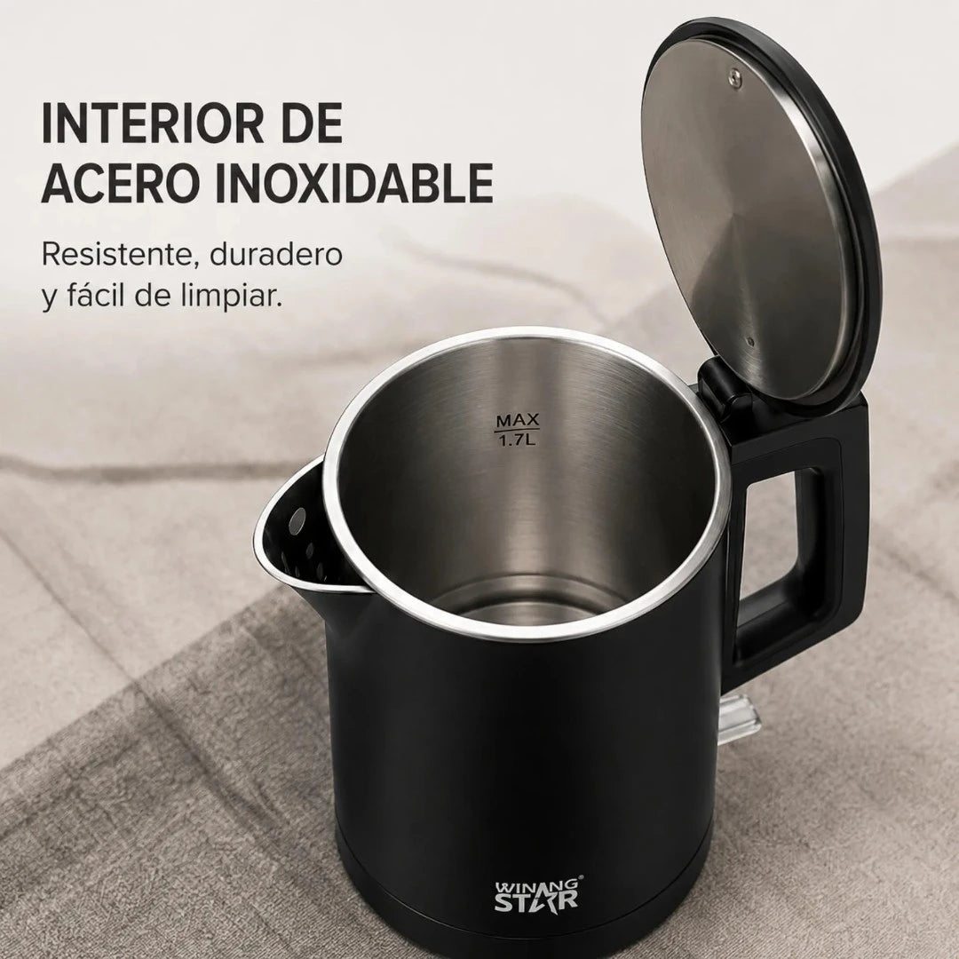 Hervidor Eléctrico Winning Star 1.7L Con Interior De Acero Inoxidable Y Base 360° ST-2061