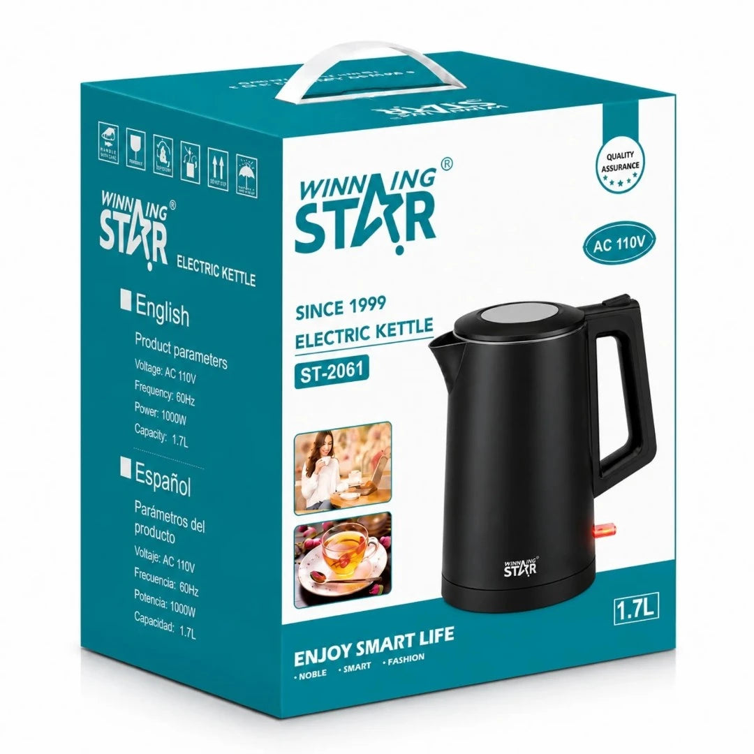 Hervidor Eléctrico Winning Star 1.7L Con Interior De Acero Inoxidable Y Base 360° ST-2061