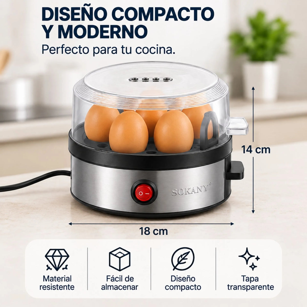 Hervidor Eléctrico Para Huevos Capacidad Hasta 7 Unidades 360W Sokany SK-07066