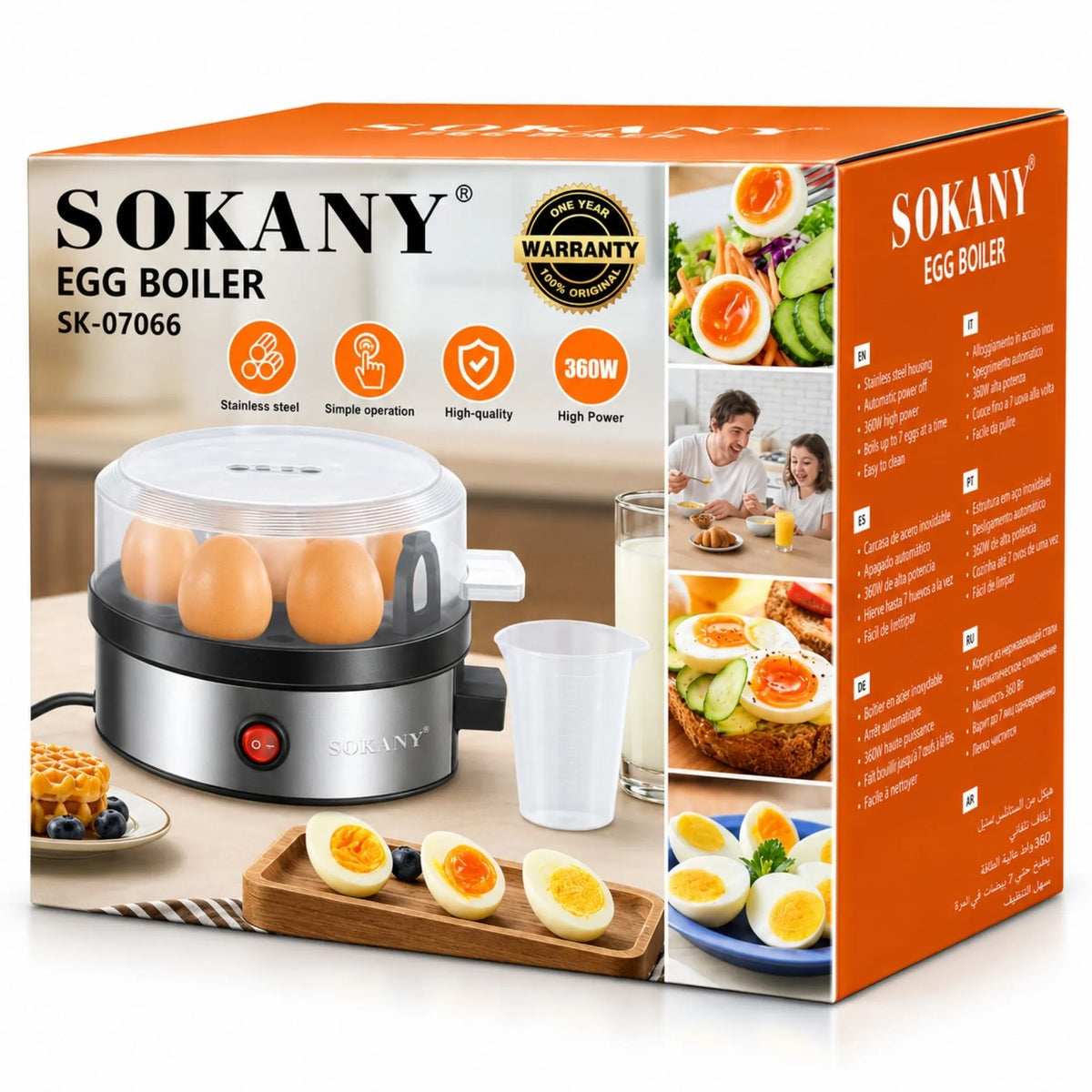 Hervidor Eléctrico Para Huevos Capacidad Hasta 7 Unidades 360W Sokany SK-07066
