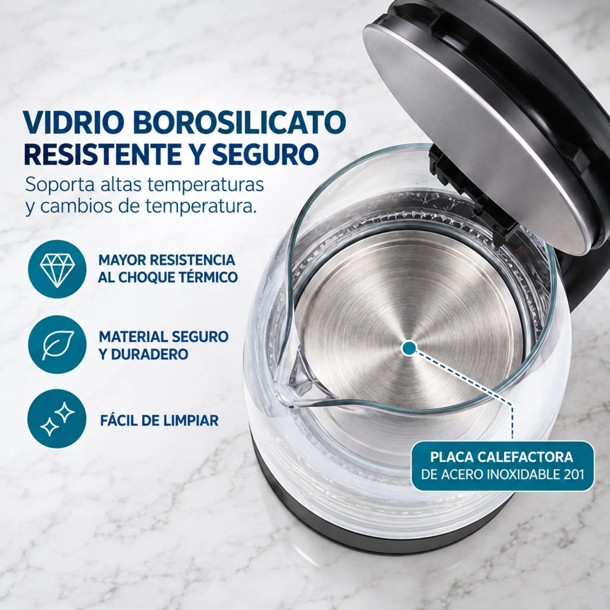 Hervidor Eléctrico En Vidrio 1.8L 1500W Con Apagado Automático Winning Star ST-2065