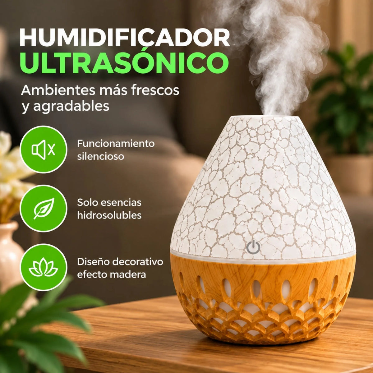 Humidificador De Aromas Silencioso Para Esencias Hidrosolubles Efecto Madera AE0628