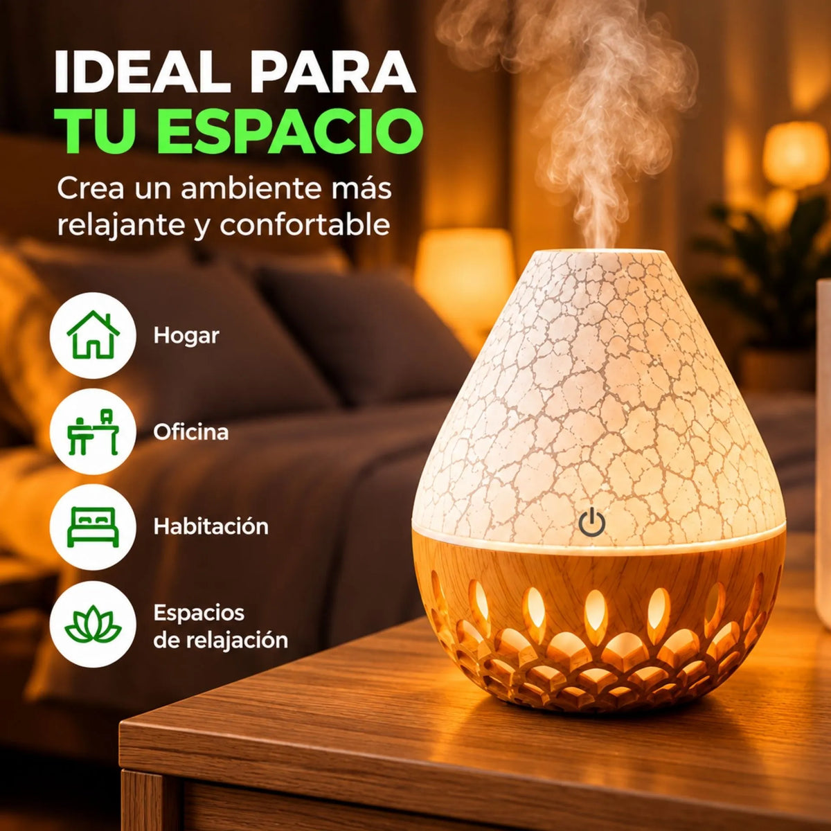 Humidificador De Aromas Silencioso Para Esencias Hidrosolubles Efecto Madera AE0628