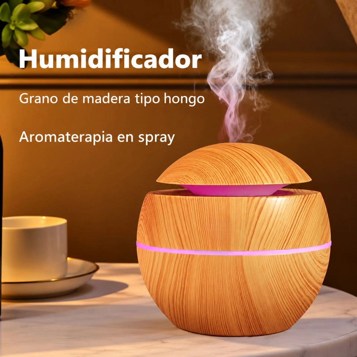 Humidificador De Aromas 200ml Con Luz LED Efecto Madera AE0033