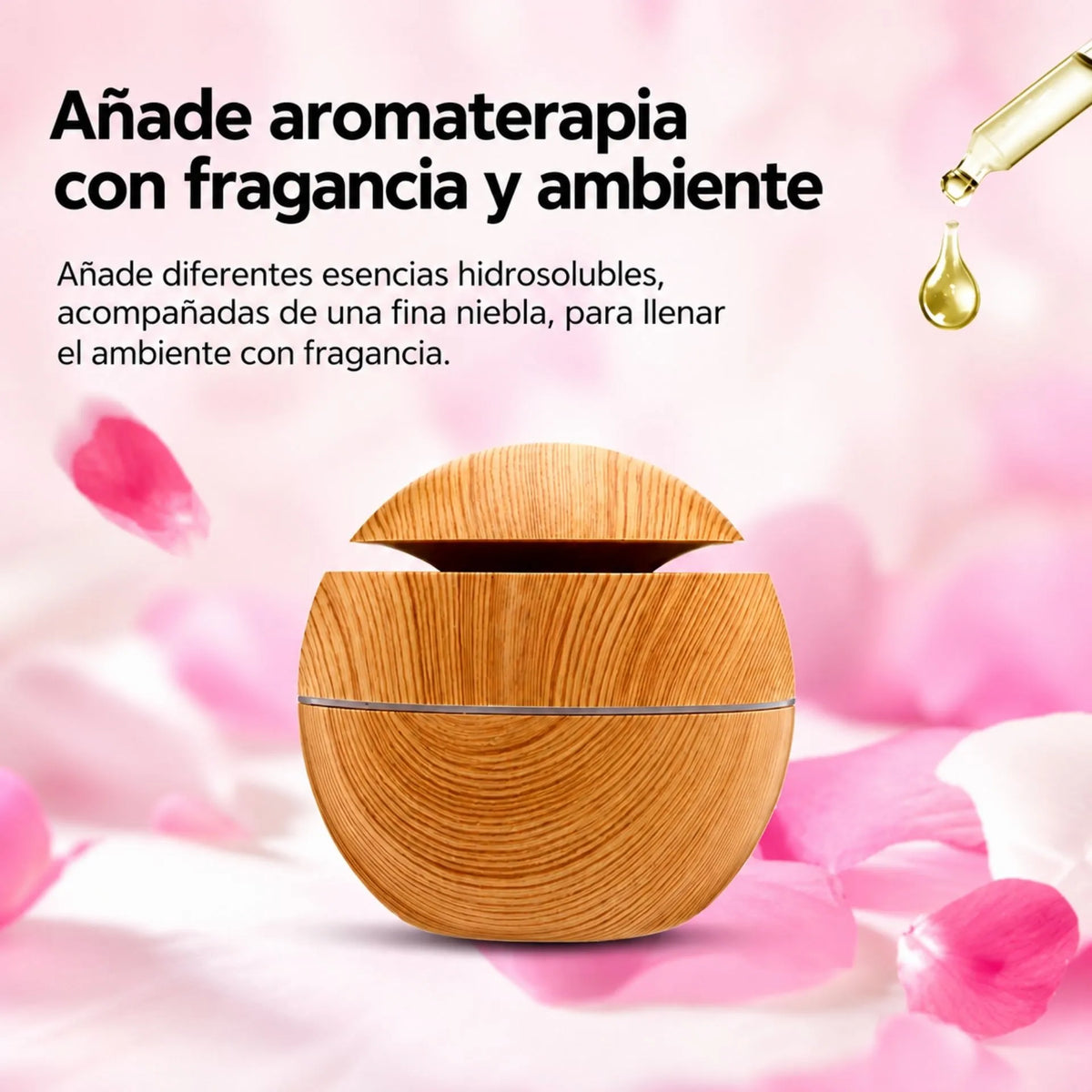Humidificador De Aromas 200ml Con Luz LED Efecto Madera AE0033