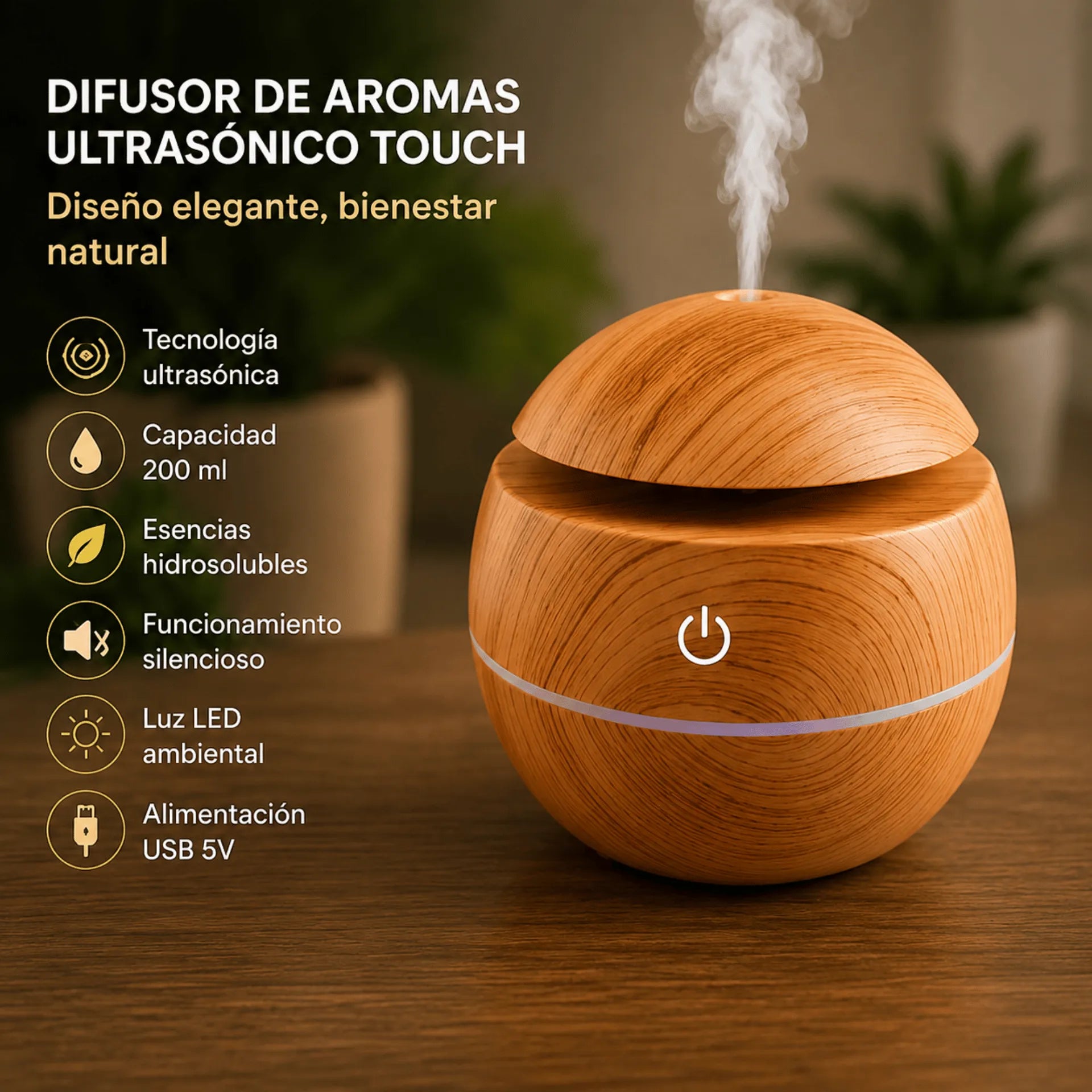 Humidificador Ultrasónico Difusor De Aromas RGB 200ml AE0134