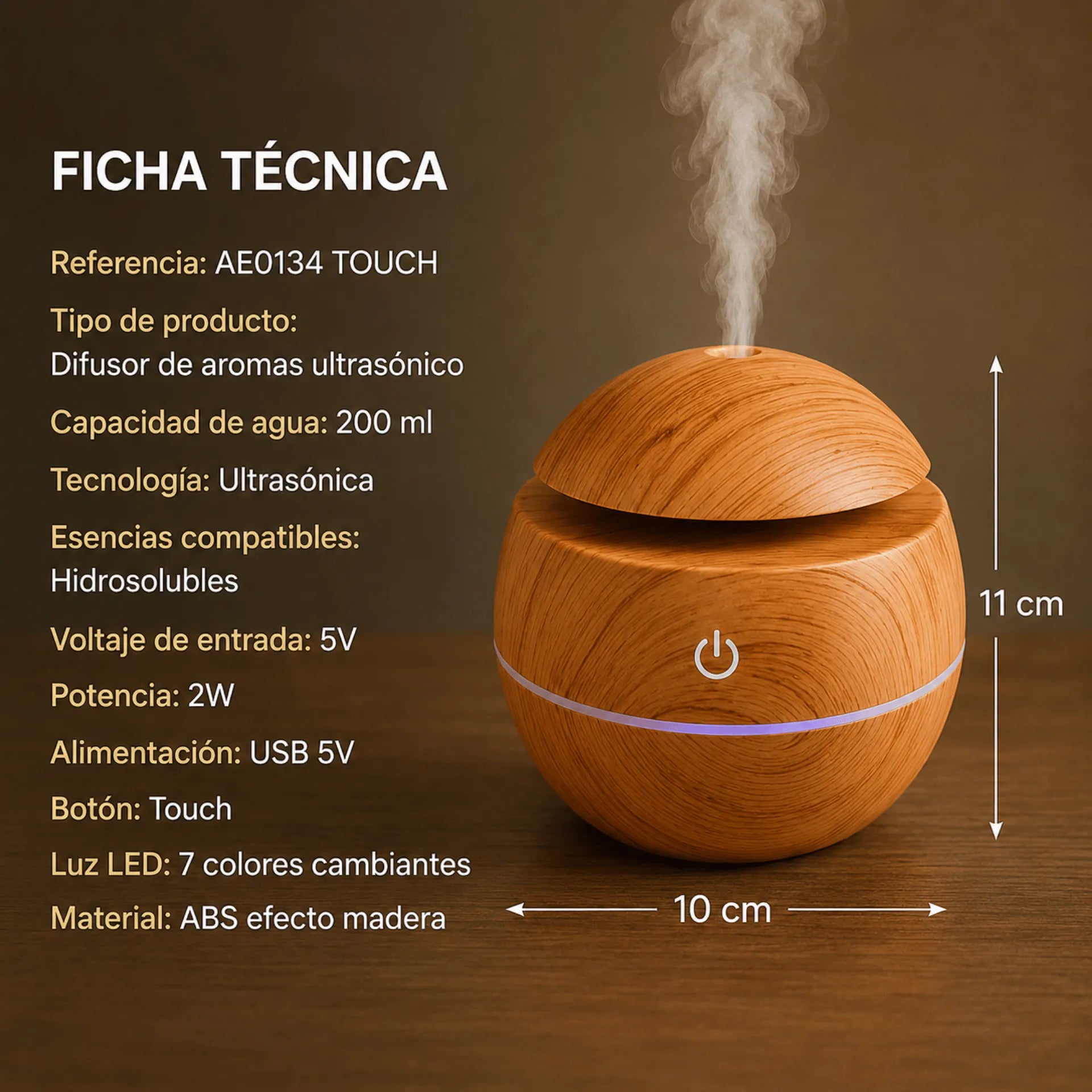 Humidificador Ultrasónico Difusor De Aromas RGB 200ml AE0134