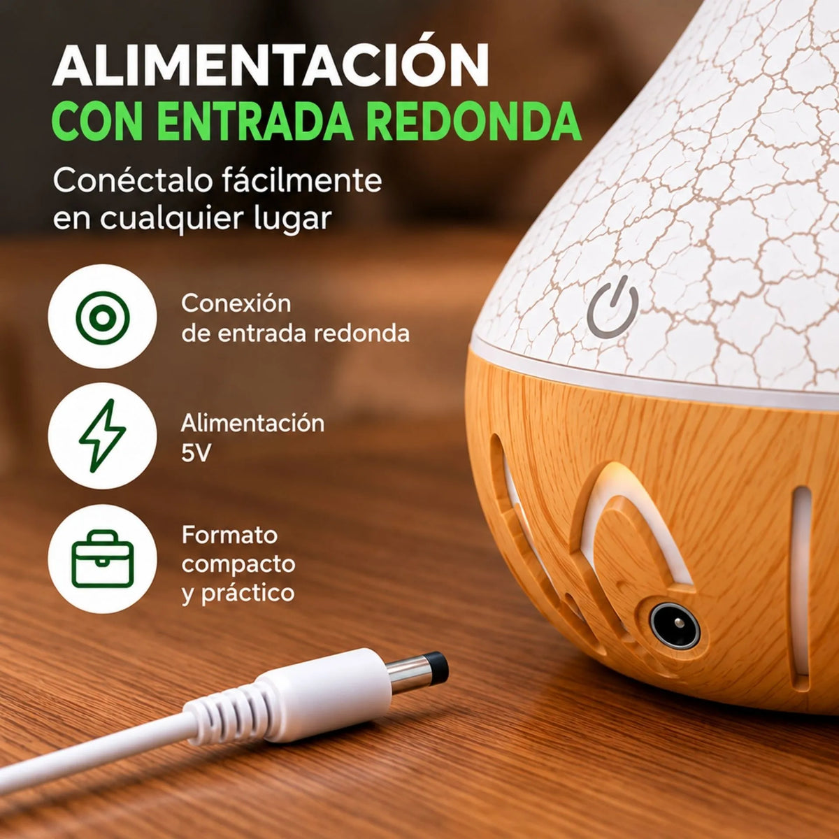 Humidificador De Aromas Ultrasónico Silencioso 5V Para Esencias Hidrosolubles Efecto Madera AE0627