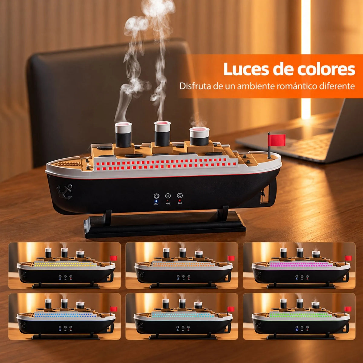 Humidificador Difusor De Aromas Diseño Barco 250ml Con Efecto Medusa 299