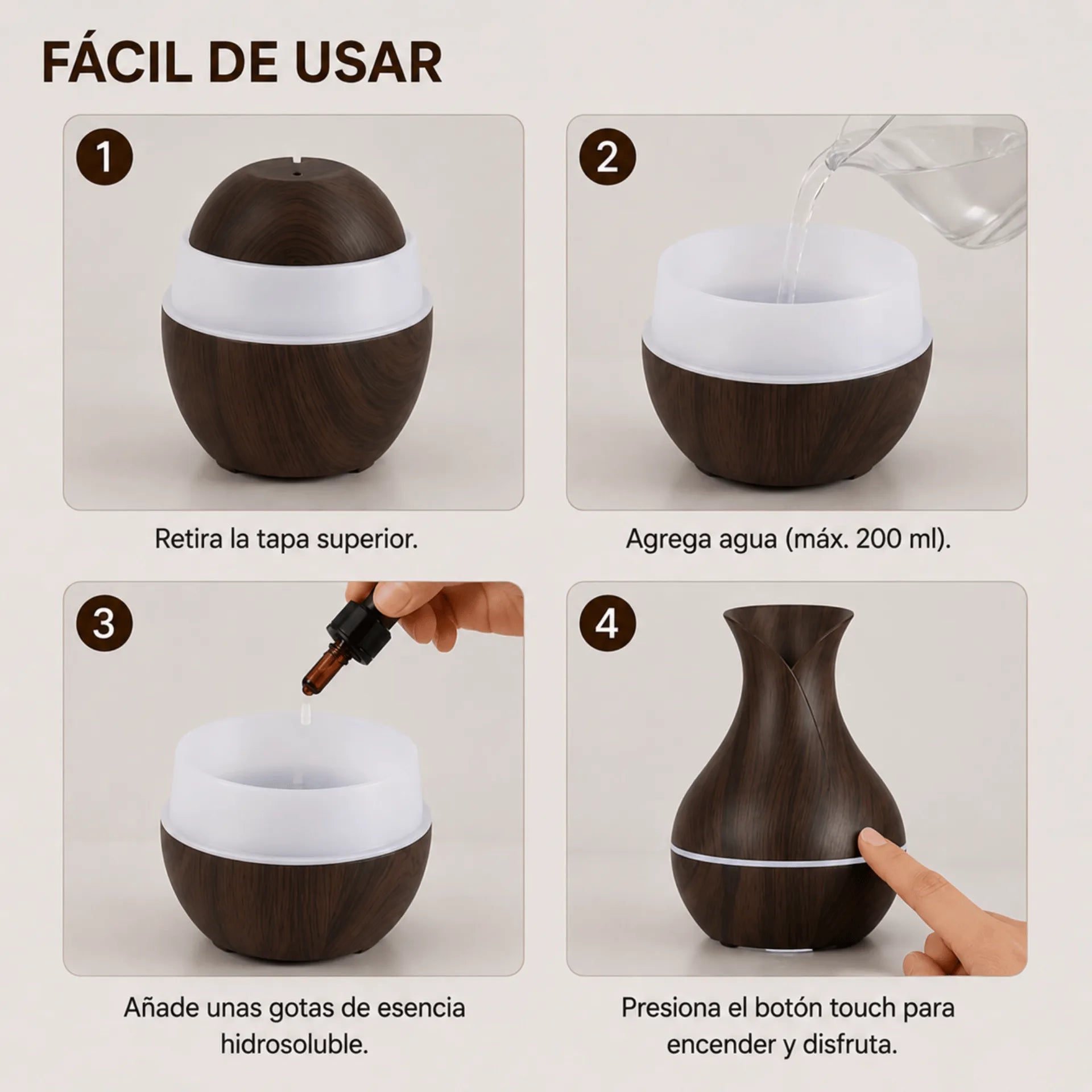 Humidificador Ultrasónico Tipo Jarrón Difusor De Aromas 200ml AE0331