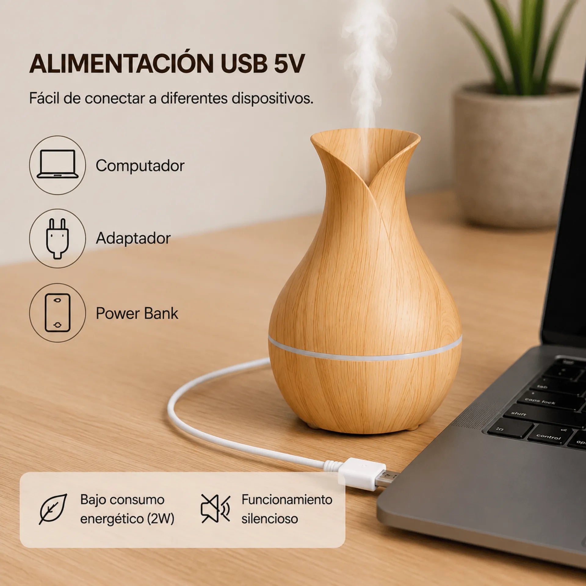 Humidificador Ultrasónico Tipo Jarrón Difusor De Aromas 200ml AE0331