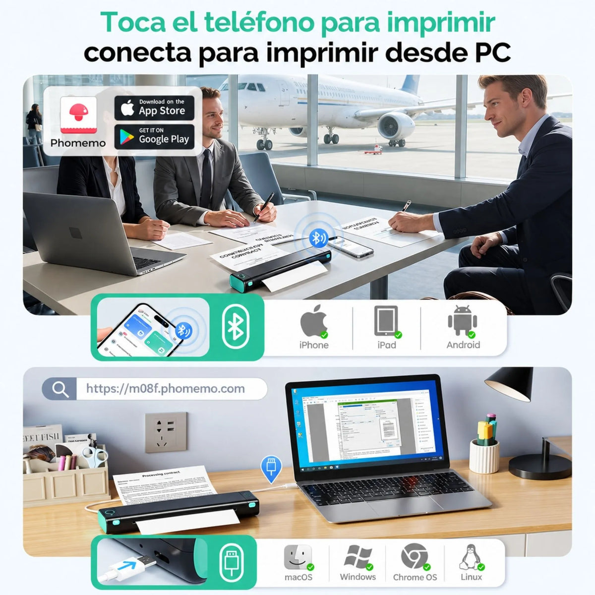 Impresora Térmica Recargable Portátil Bluetooth Para Documentos A4 Phomemo M08F