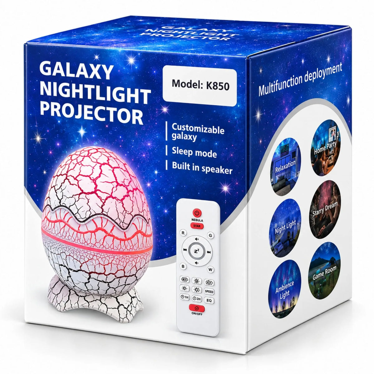 Lámpara Proyectora LED RGB Huevo De Dinosaurio Parlante Bluetooth Y Control Remoto K850