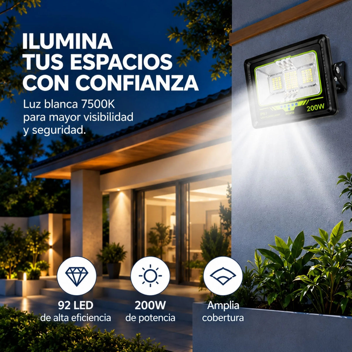 Reflector Solar LED 200W Con Panel Solar, Control Batería Recargable GD Super GD-200L