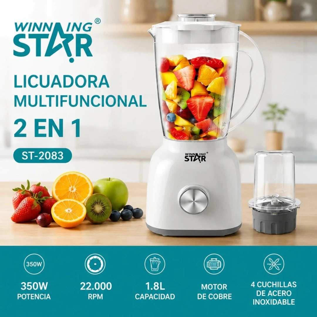 Licuadora Multifuncional 2 En 1 Winning Star 1.8L Con Triturador ST-2083