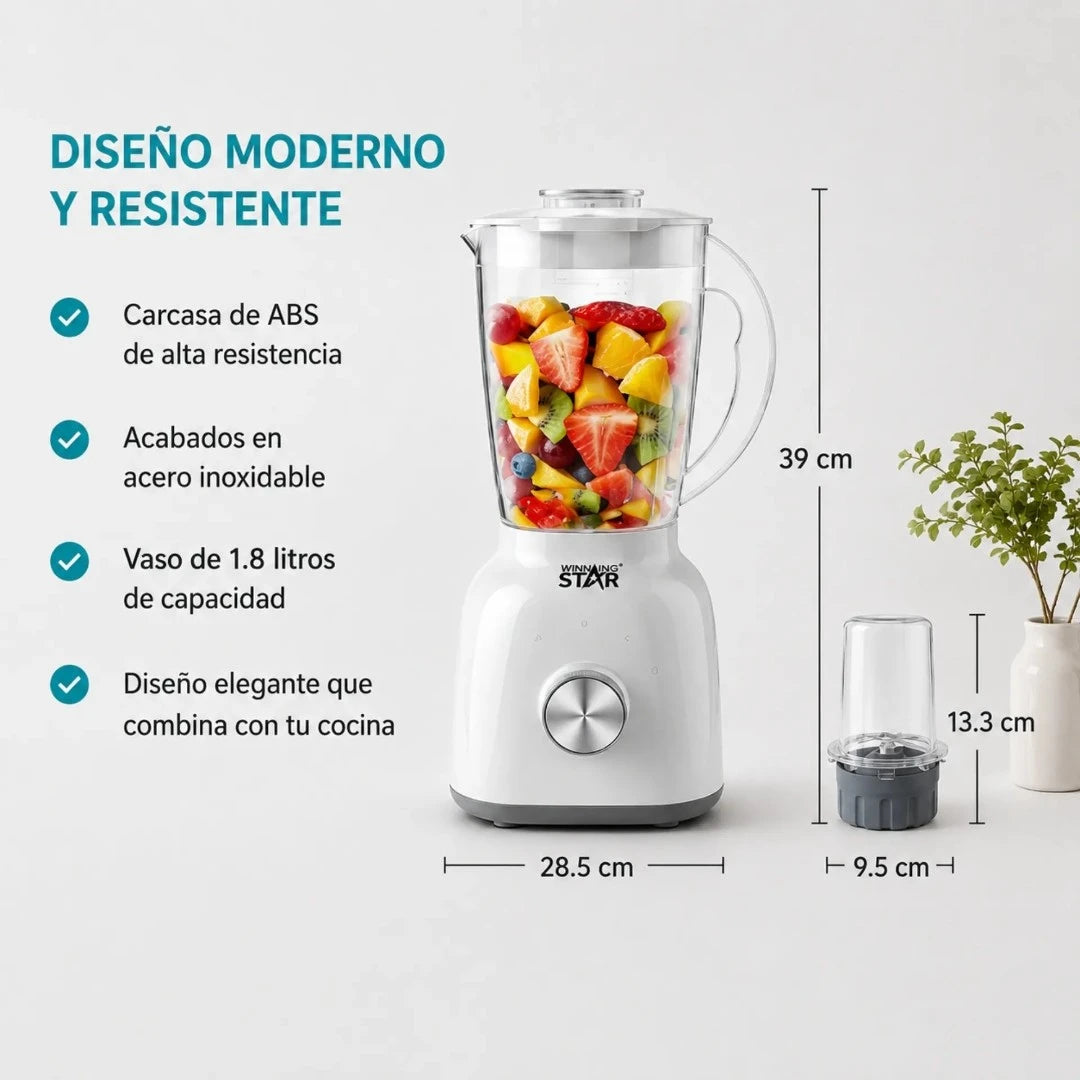 Licuadora Multifuncional 2 En 1 Winning Star 1.8L Con Triturador ST-2083