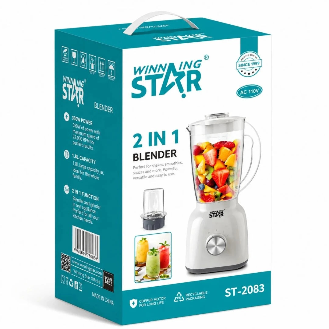 Licuadora Multifuncional 2 En 1 Winning Star 1.8L Con Triturador ST-2083