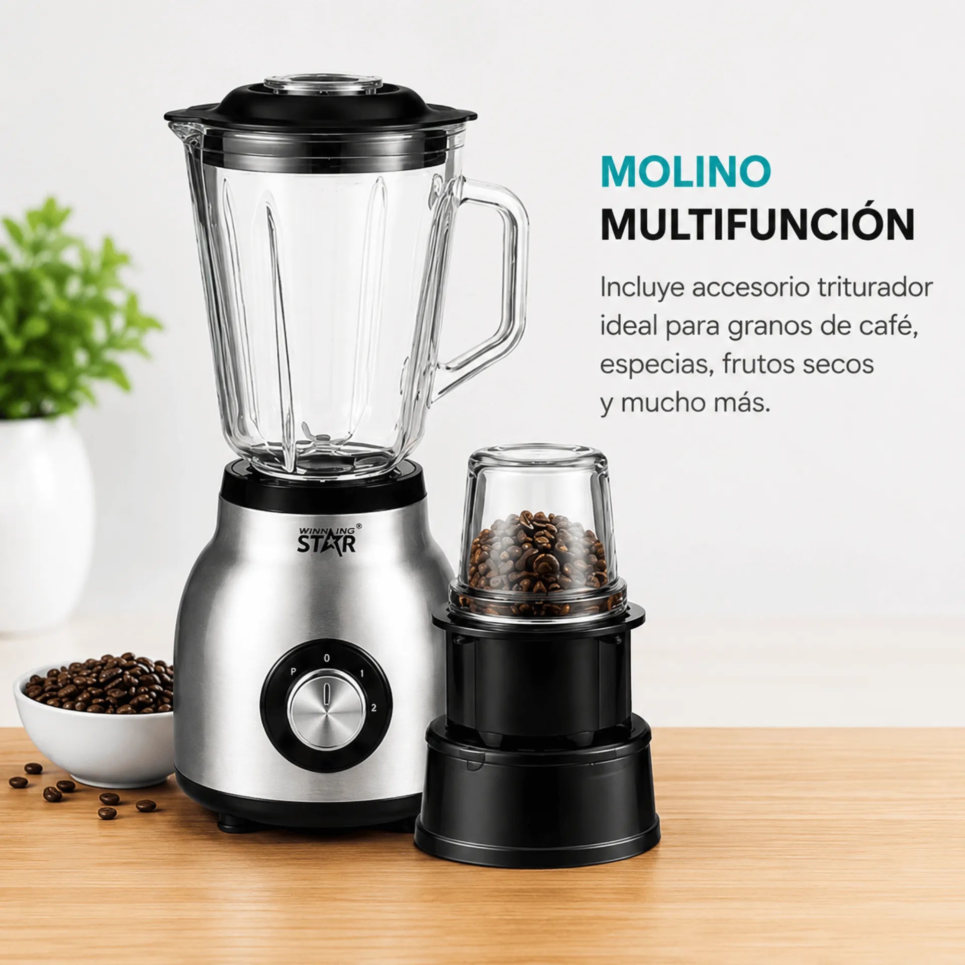 Licuadora 2 En 1 De 1.5 Litros Con Molino Y Vaso De Vidrio Winning Star ST-2086