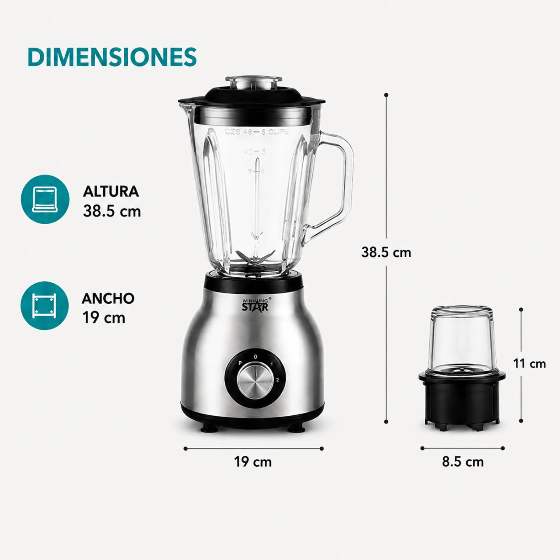 Licuadora 2 En 1 De 1.5 Litros Con Molino Y Vaso De Vidrio Winning Star ST-2086