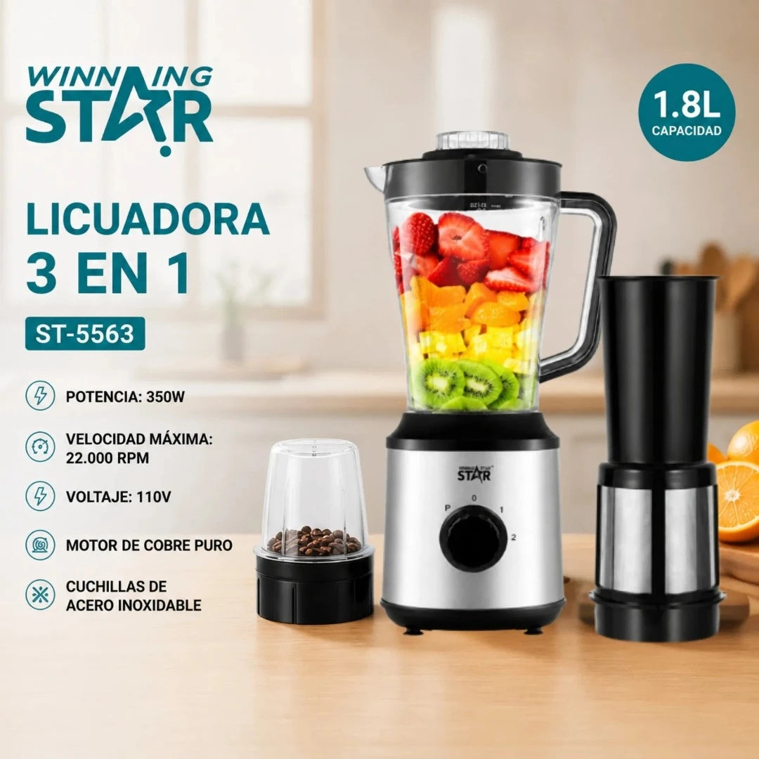 Licuadora 3 En 1 Winning Star 1.8L Con Exprimidor Y Triturador ST-5563
