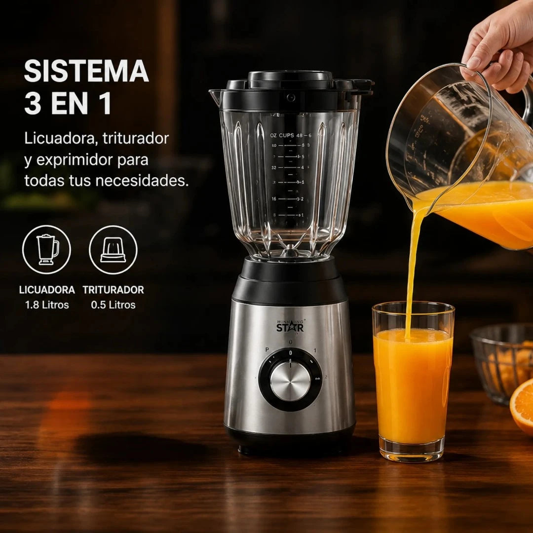Licuadora 3 En 1 Winning Star 1.8L Con Exprimidor Y Triturador ST-5563