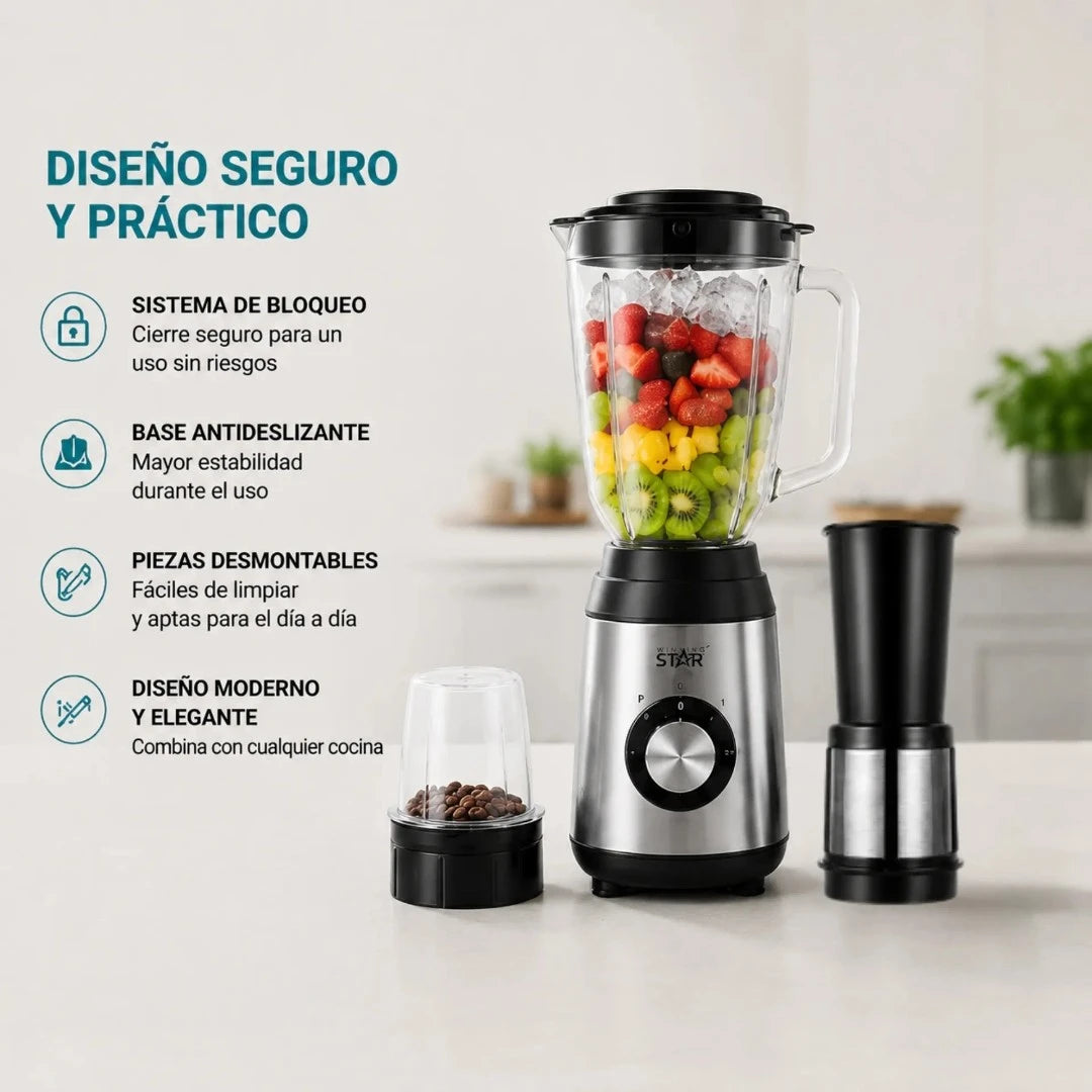 Licuadora 3 En 1 Winning Star 1.8L Con Exprimidor Y Triturador ST-5563